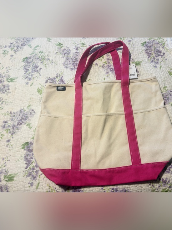 Lands' End Handbags - Lands' End Cream Canvas Tote with Hot Pink Trim Straps + A GIFT 🎁